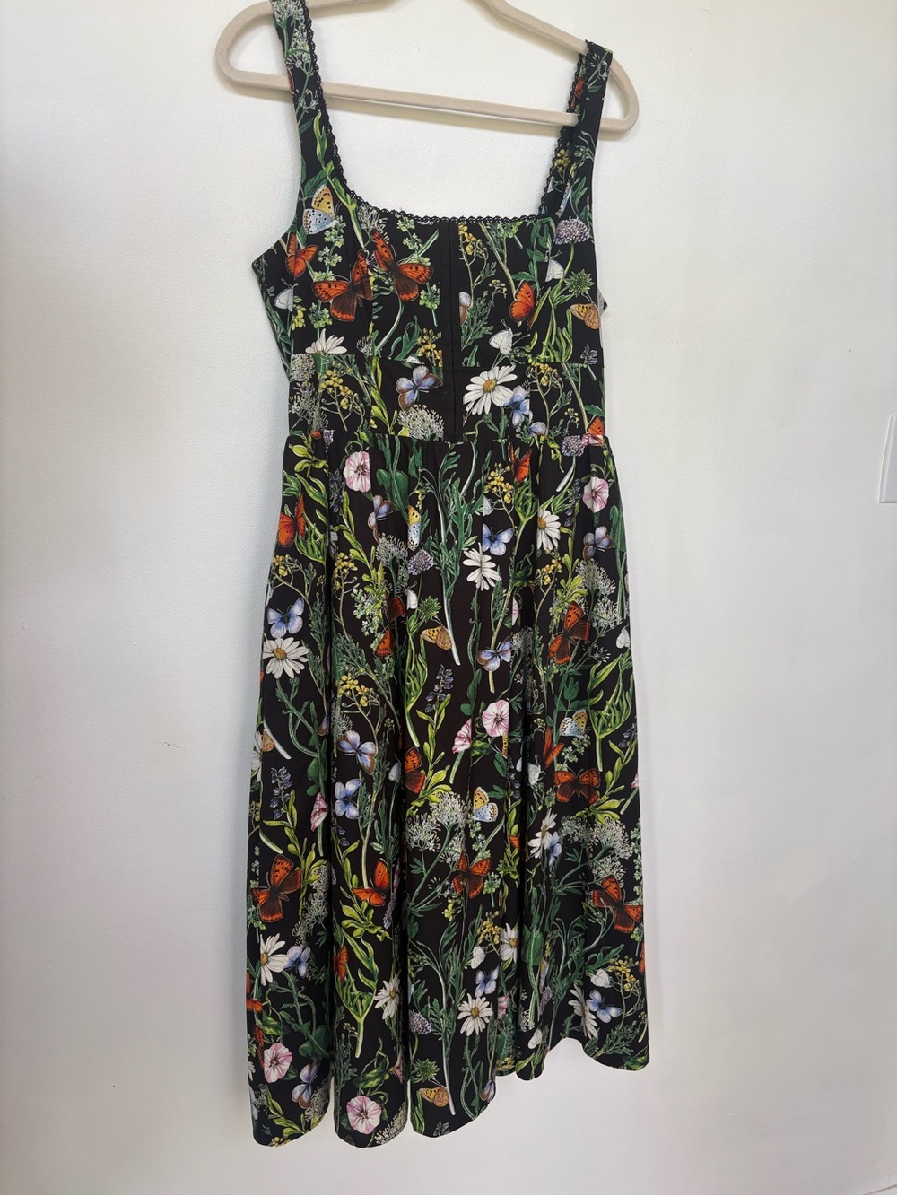 Avec Les Filles Black Floral Midi Corset Dress with Butterflies